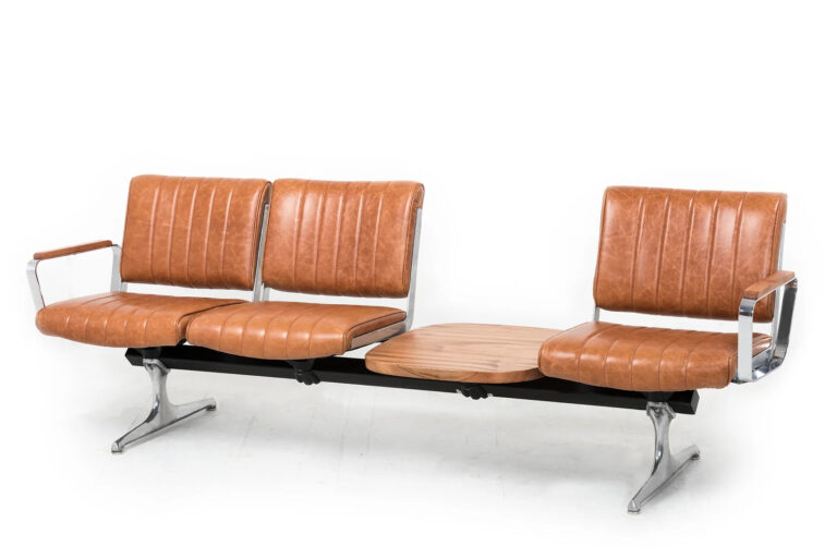 Hawthorne Brown Leather Studio Sofa with Table
